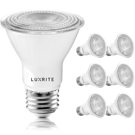 Luxrite PAR20 LED Light Bulbs 7W (50W Equivalent) 500LM 3000K Soft White Dimmable E26 Base 6-Pack LR31601-6PC